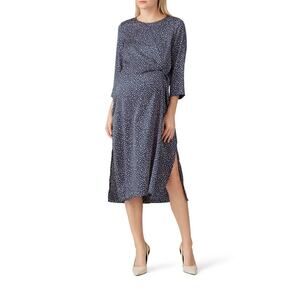 HATCH Maternity The Lauren Dress Navy Blue Cheetah Print Midi Side Slit casual
